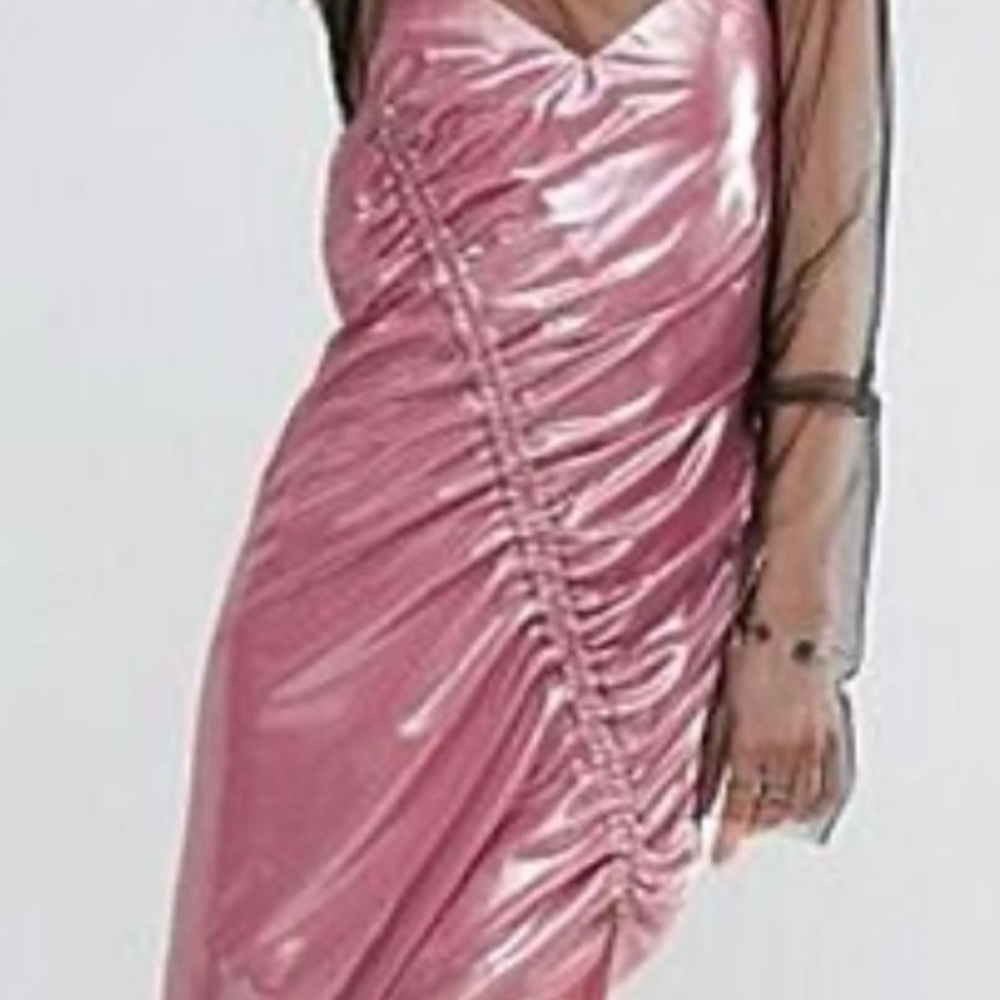 ASOS Ruched Slip Dress In Metallic Fabric - Picture 5 of 6